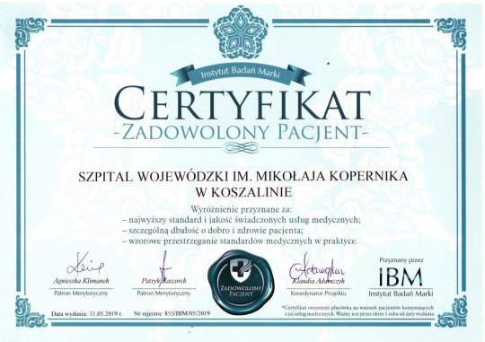 Certyfikat Zadowolony pacjent