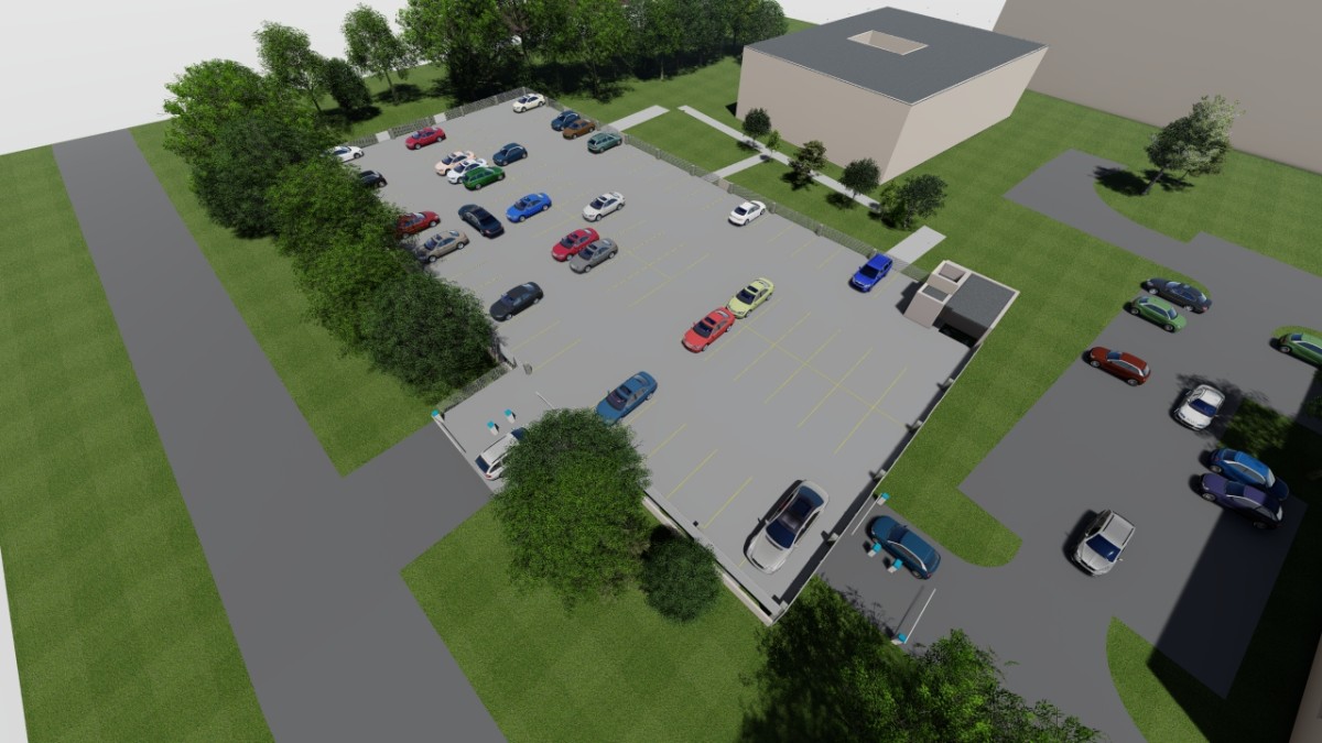 wizualizacja nowego dwupoziomowego parkingu